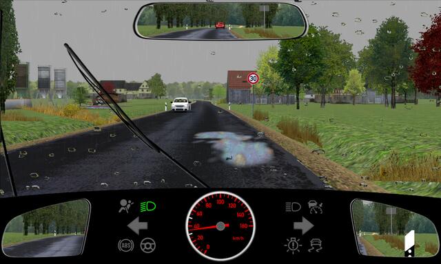 Auf der Fahrbahn befindet sich Öl. Wie sollten Sie sich jetzt verhalten?