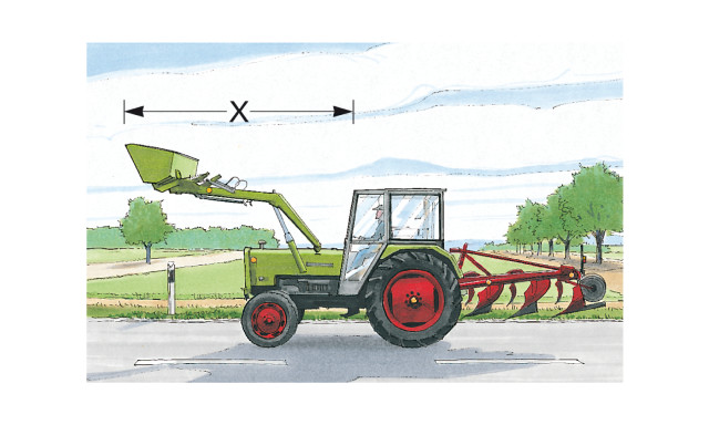 Wie groß darf das Maß X bei landwirtschaftlichen Zugmaschinen höchstens sein?