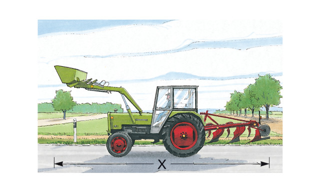 Wie groß darf das Maß X bei landwirtschaftlichen Zugmaschinen höchstens sein?