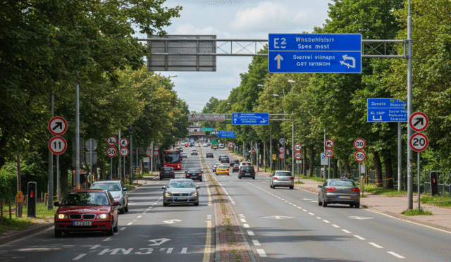 road signs and speed limits visible