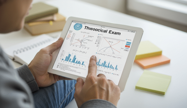 digital theoretical exam preparation on tablet