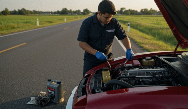 car maintenance check on road
